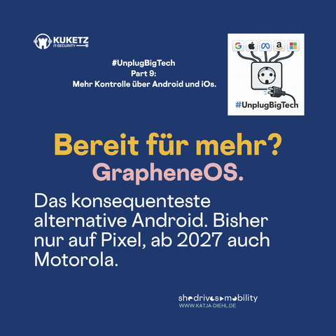 Bereit für mehr?
GrapheneOS.
Das konsequenteste alternative Android. Bisher nur auf Pixel, ab 2027 auch Motorola.
