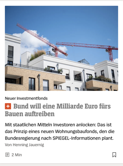Foto eines Artikels: Bund will eine Milliarde Euro fürs Bauen auftreiben“