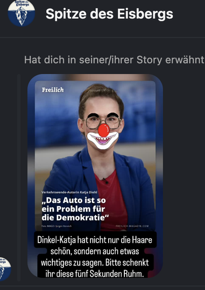 Das Auto ist so ein Problem für die Demokratie"
Dinkel-Katja hat nicht nur die Haare schön, sondern auch etwas wichtiges zu sagen. Bitte schenkt ihr diese fünf Sekunden Ruhm.